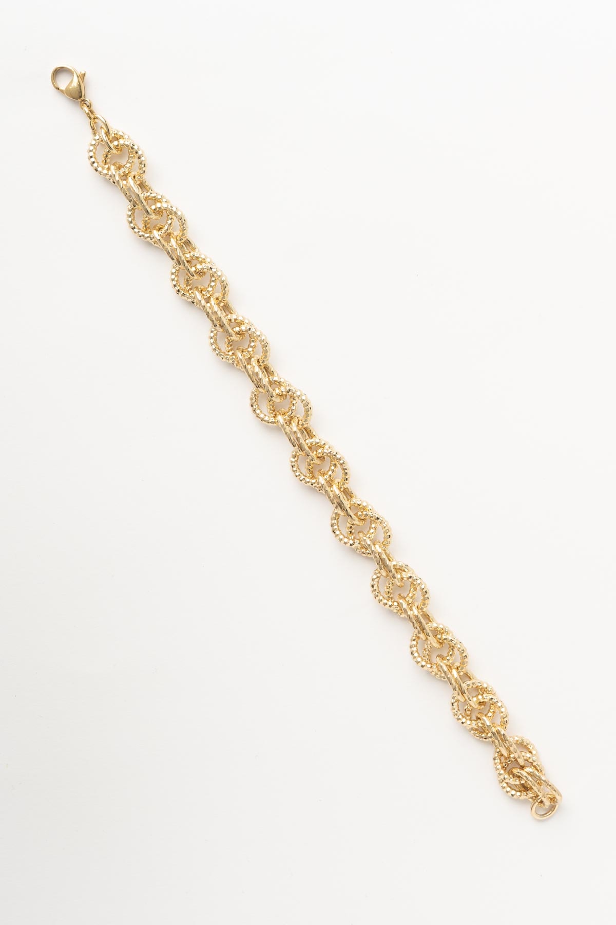 Gold 14K Dokulu Çift Halkalı Zincir Sıralı Luxury Bileklik ABL7515