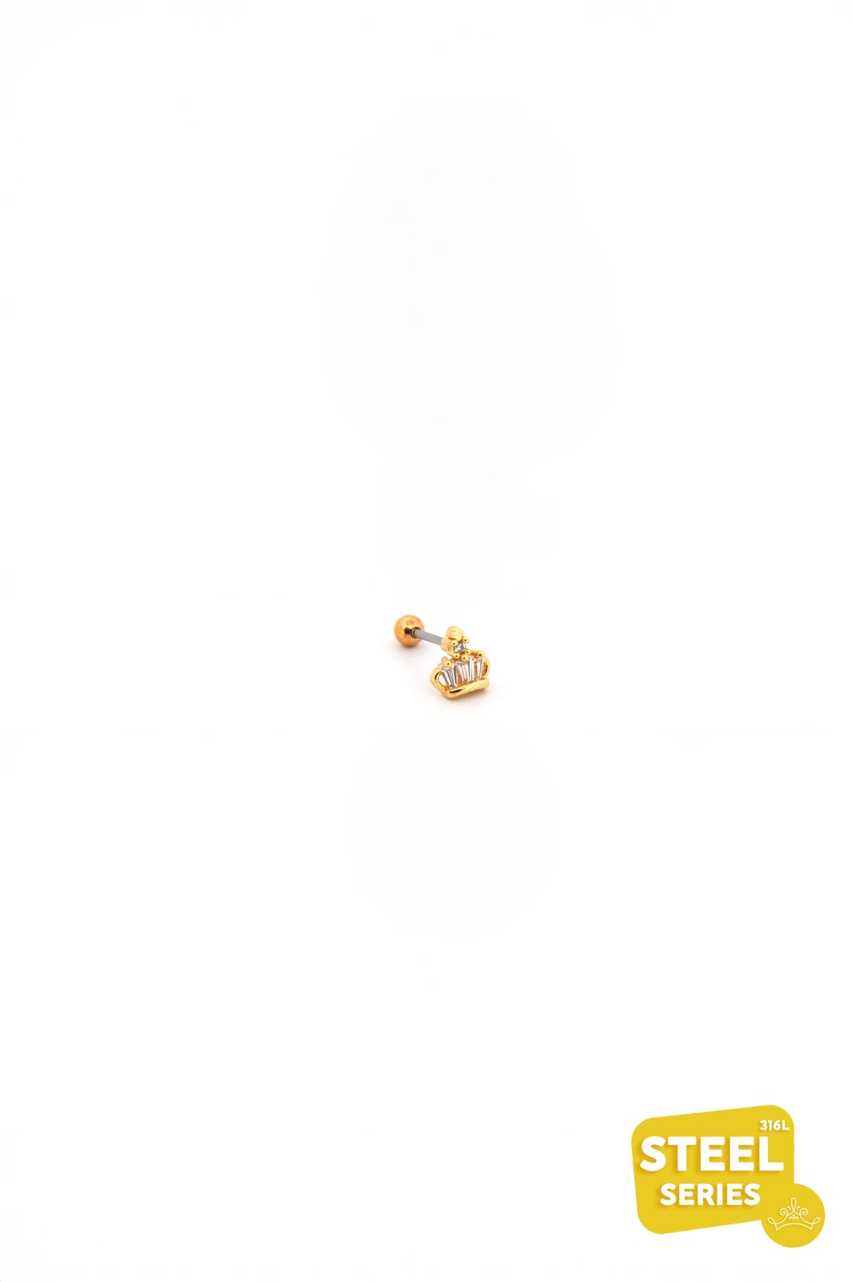 Gold Tasarım Minimal Baget Taşlı Tac 8mm Piercing APR2141