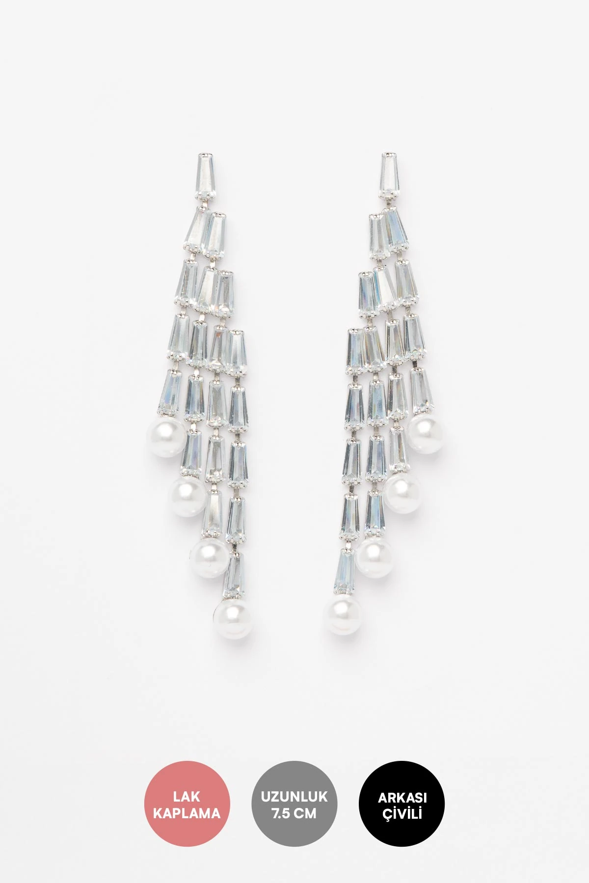 Büyük Kristal Taşlı İnci Sallantılı Shiny Küpe AKE9513