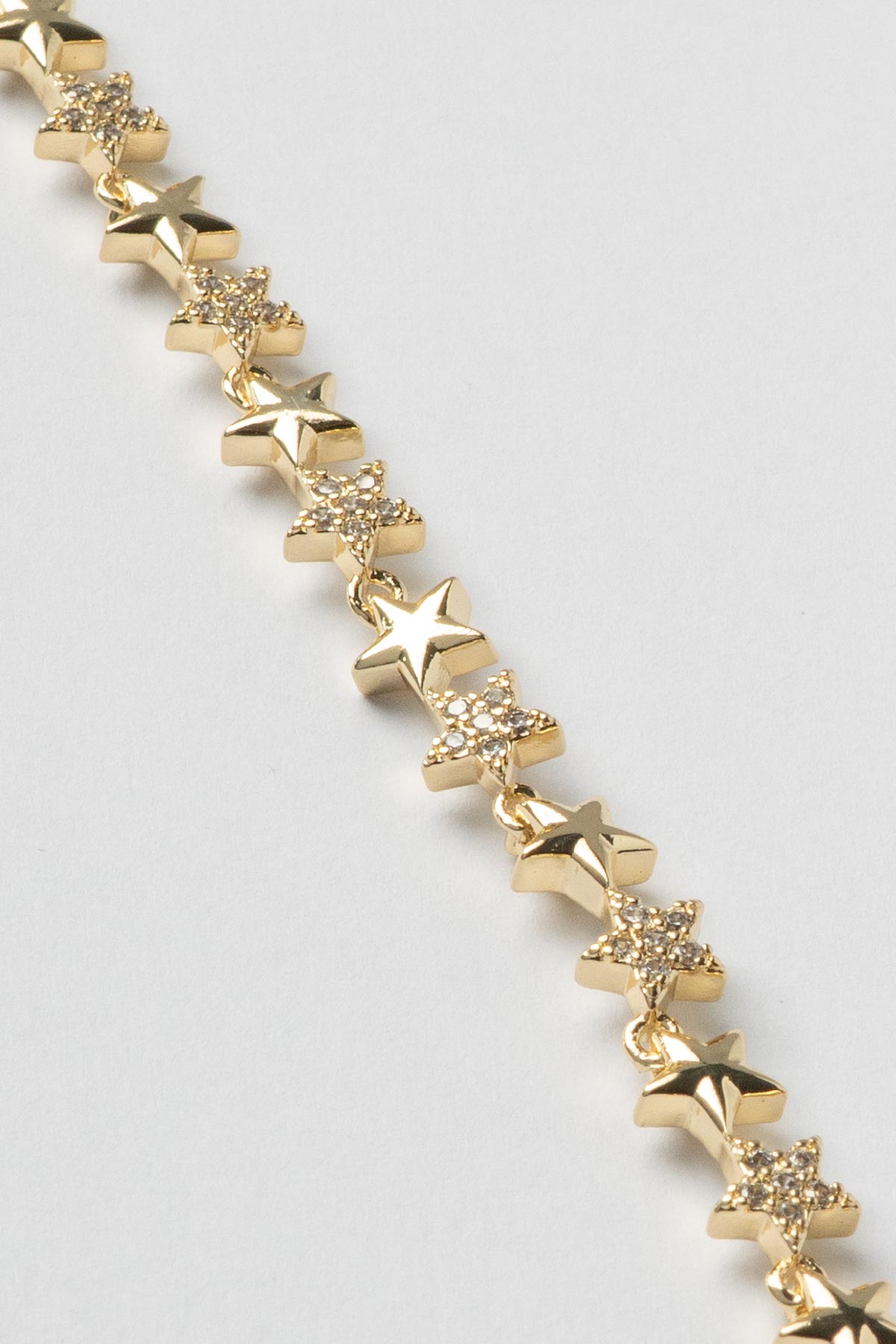 Gold 14K Zirkon Detay Ve Taşsız Minimal Yıldız Sıralı Luxury Bileklik ABL7371