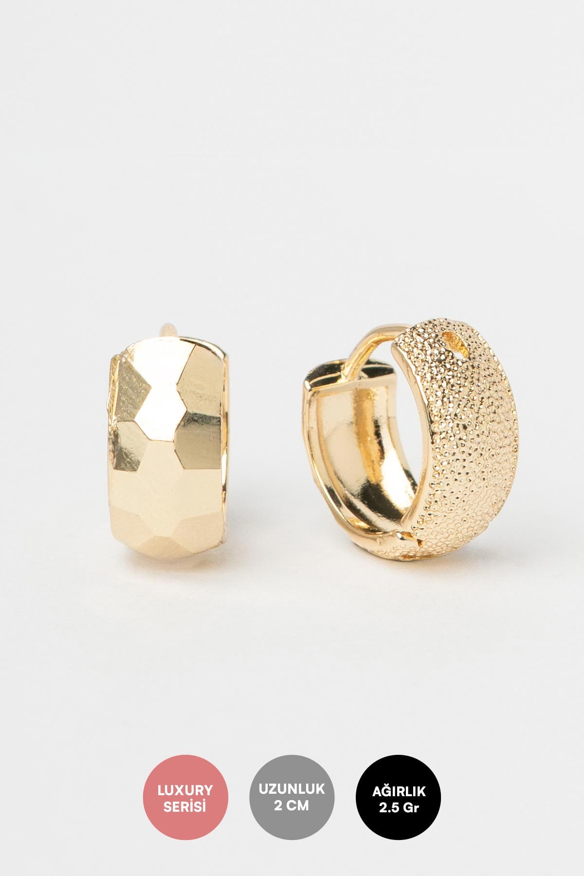 Gold 14K Petek Desen Dolgulu Halka Luxury Küpe AKE9349