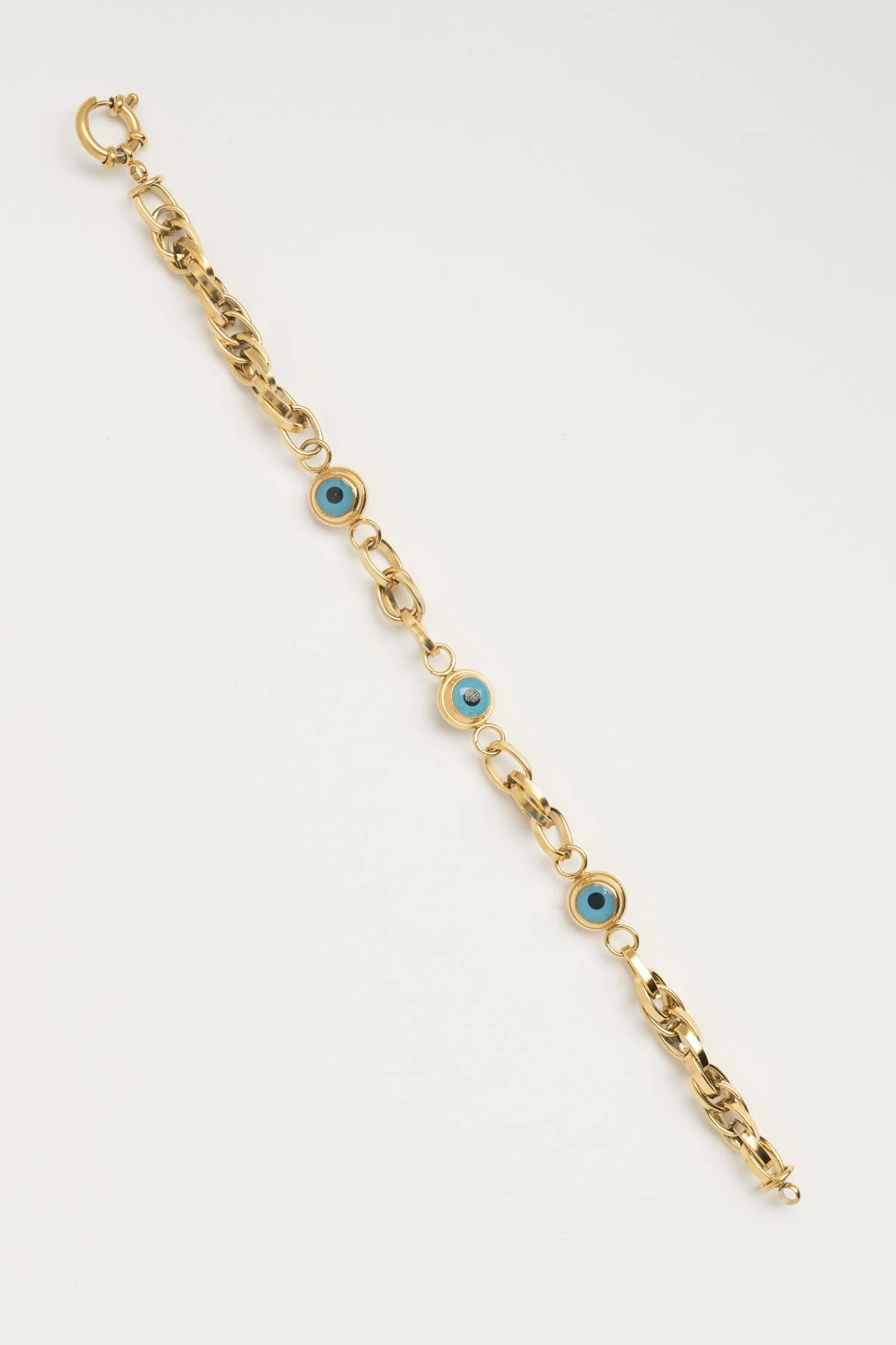 Gold Sarmal Zincir Büyük Nazarlık Detay Çelik Bileklik ABL5952