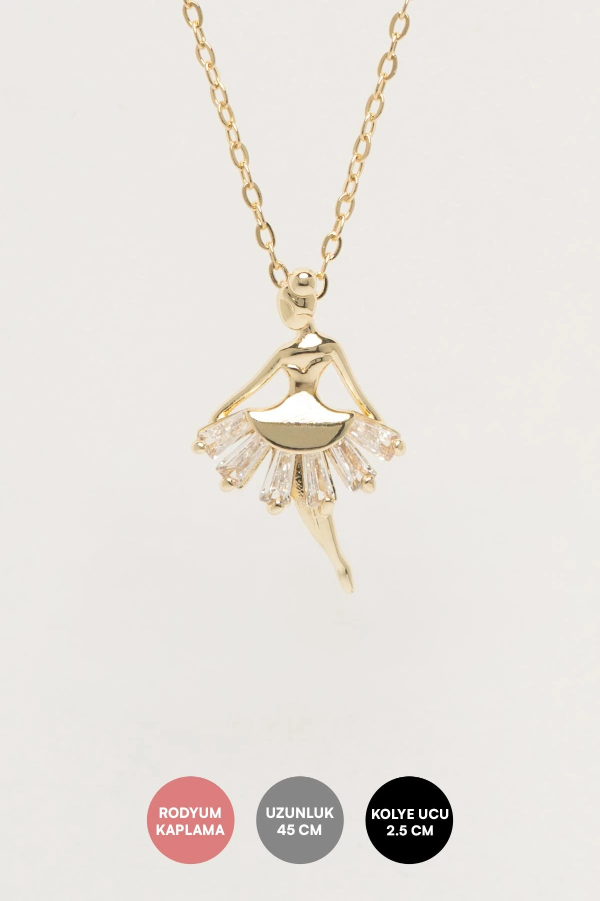 Gold Minimal Zincie Kristal Taş Etekli Minimal Balerin Sallantılı 45cm Luxury Kolye AKL4428