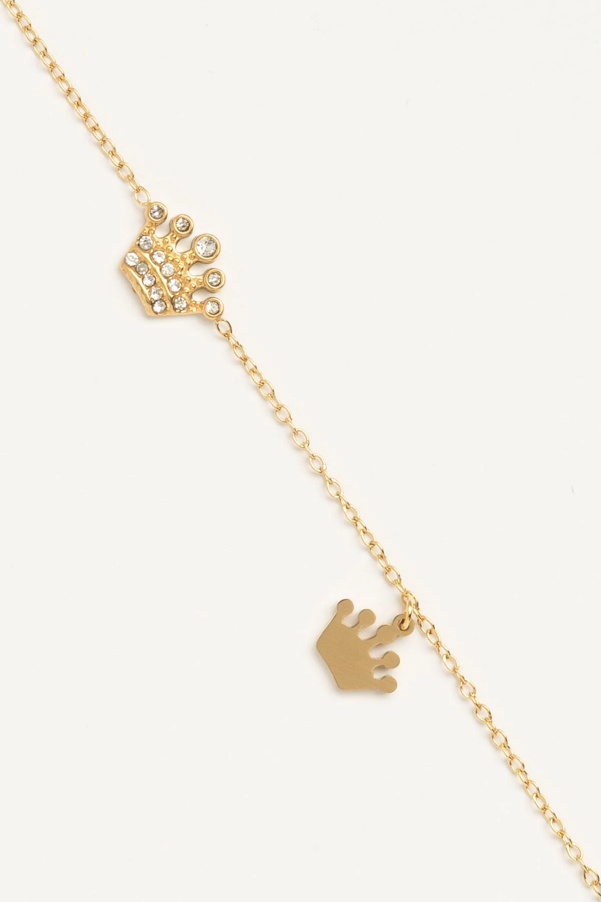 Gold Minimal Zincir Zirkon Detay Ve Basic İkili Taç Tasarım Çelik Bileklik ABL7067