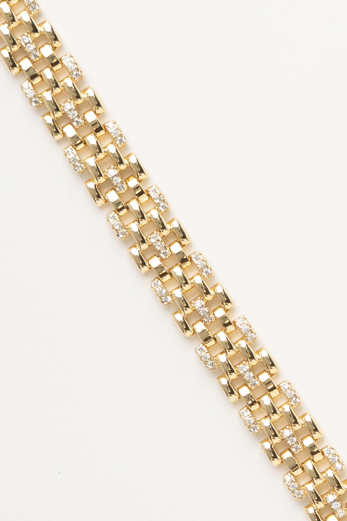 Gold 14K Taş Detaylı File Dokulu Örgü Luxury Bileklik ABL7523