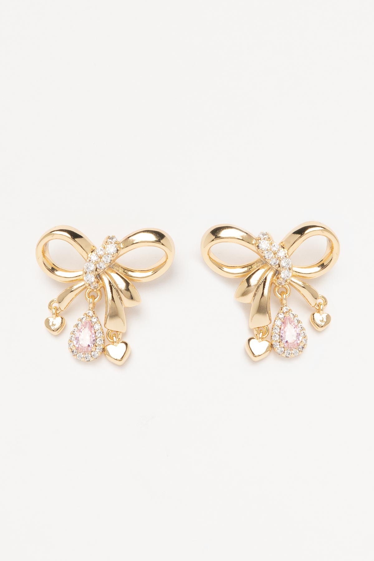 Gold Pembe Damla Taş Sallantılı Fiyonk Tasarım Luxury Küpe AKE9393