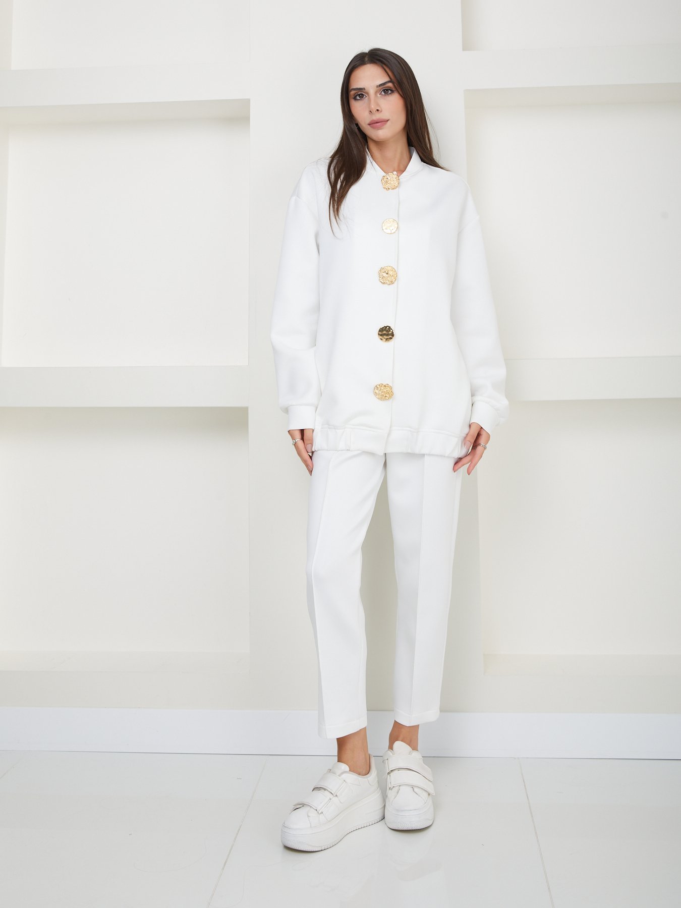 GoldenButton  Bomber Ceket-Pantolon Takım - BEYAZ