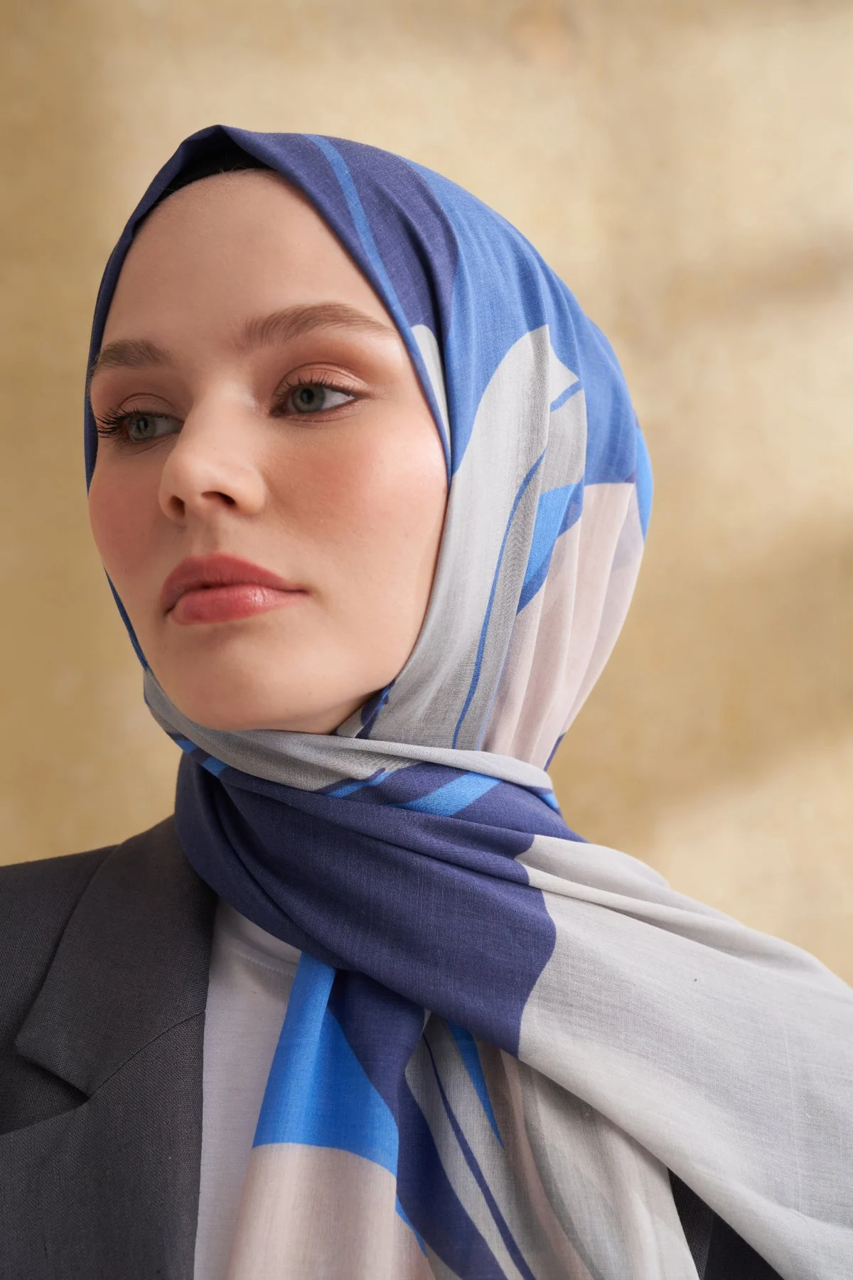 İPEK PAMUK SARAH DESEN ŞAL - TAŞ-LACİVERT