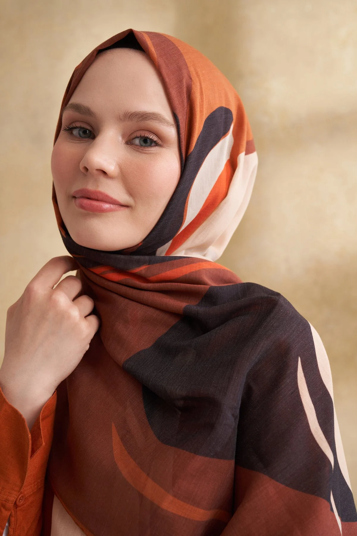 İPEK PAMUK SARAH DESEN ŞAL - BEJ-KAHVE