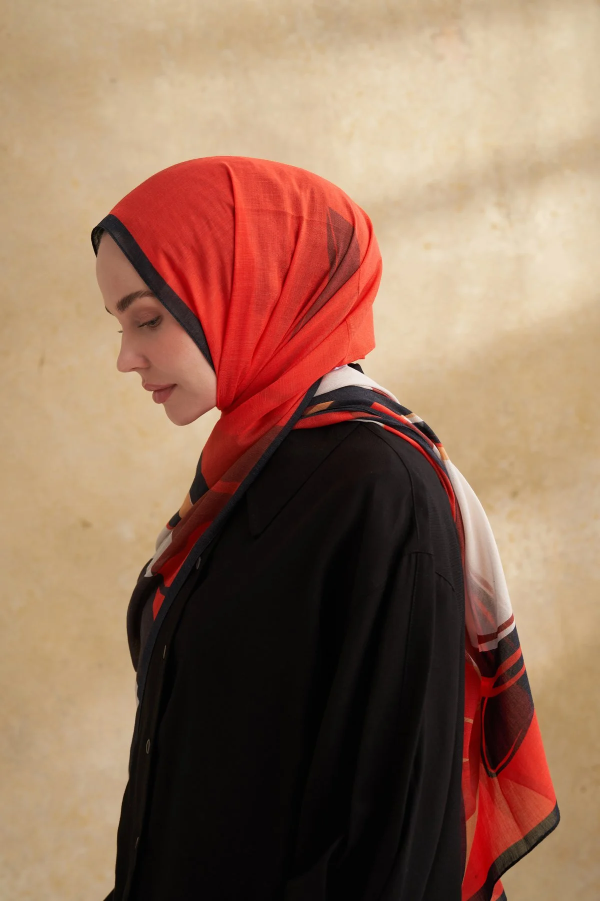 İPEK PAMUK SARAH DESEN ŞAL - SİYAH-KIRMIZI