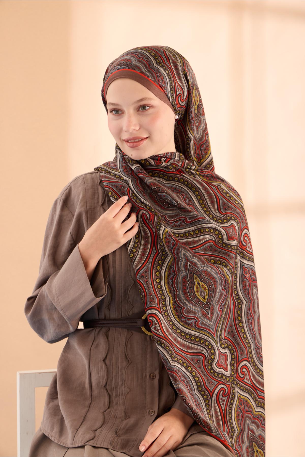 ORGANİK ETNİK DESEN ŞAL - PARLAK KIRMIZI