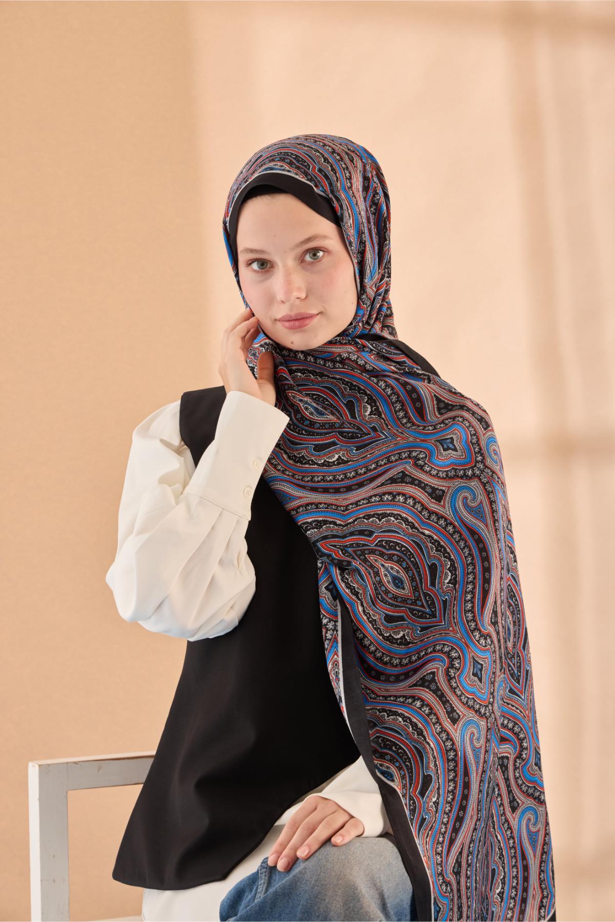 ORGANİK ETNİK DESEN ŞAL - TURUNCU-MAVİ