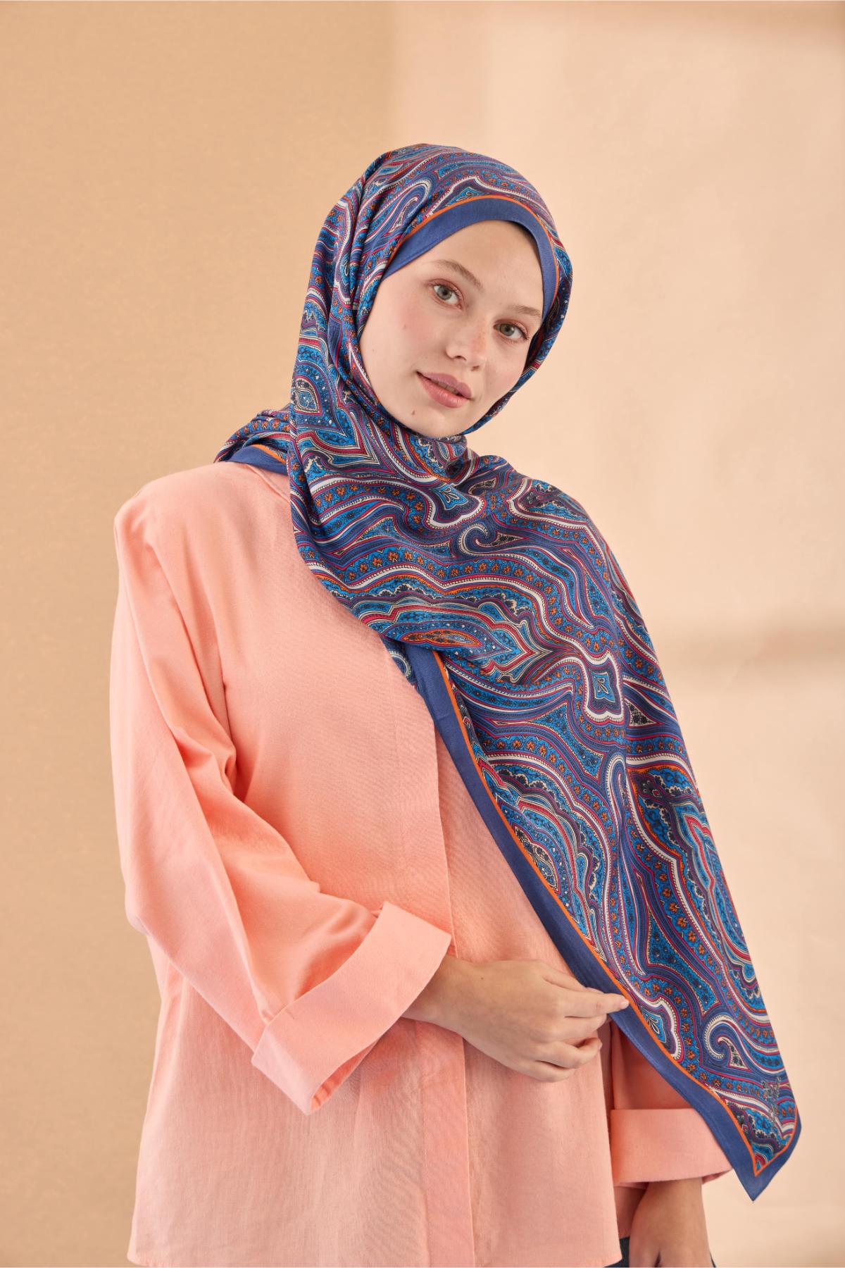 ORGANİK ETNİK DESEN ŞAL - GECE MAVİ