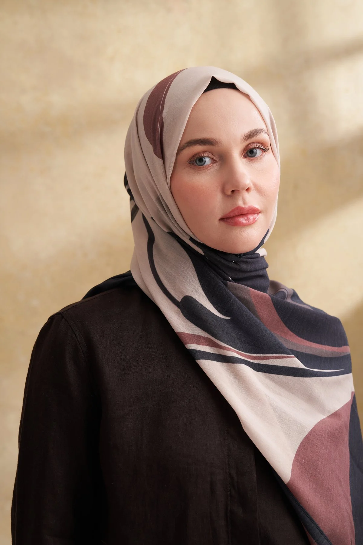 İPEK PAMUK SARAH DESEN ŞAL - VİZON-SİYAH