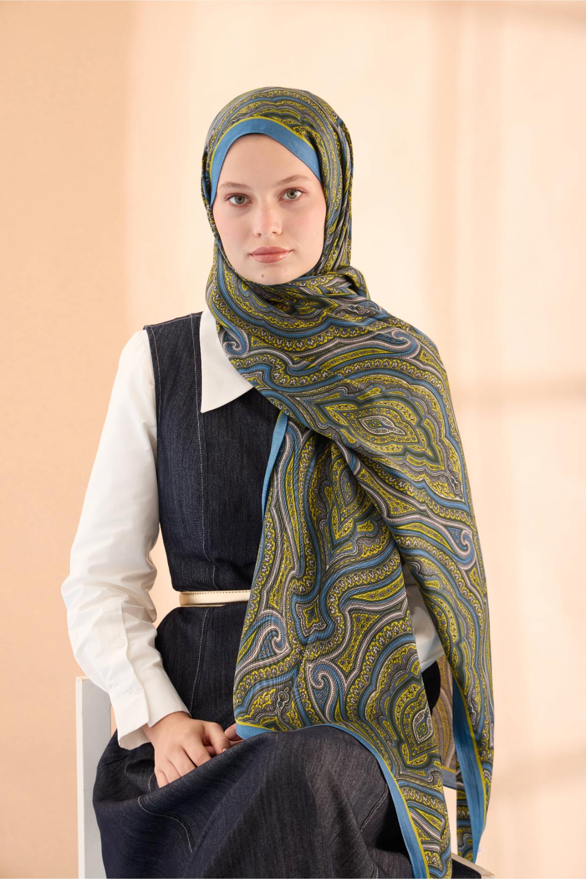 ORGANİK ETNİK DESEN ŞAL - İNDİGO