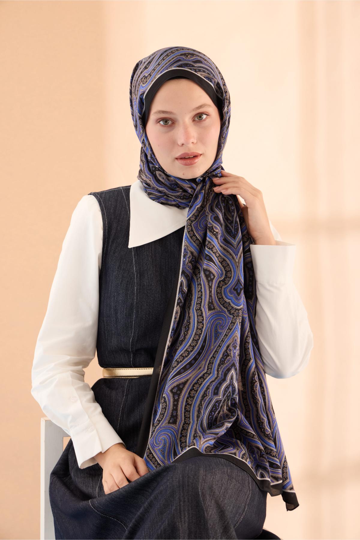 ORGANİK ETNİK DESEN ŞAL - SİYAH-MOR