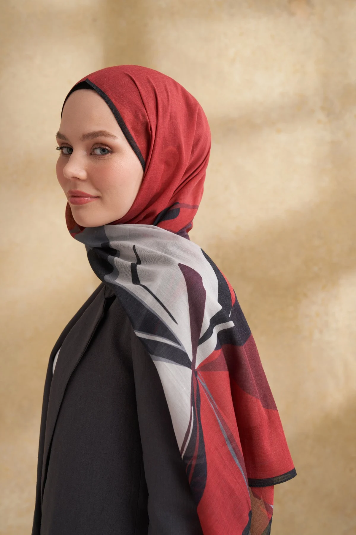 İPEK PAMUK SARAH DESEN ŞAL - SİYAH BORDO