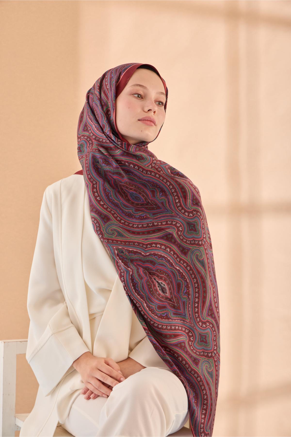 ORGANİK ETNİK DESEN ŞAL - BORDO