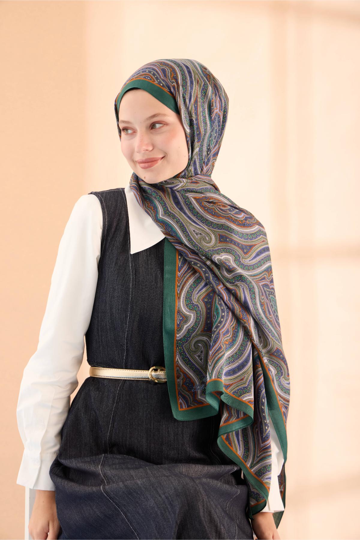 ORGANİK ETNİK DESEN ŞAL - PATİNA YEŞİLİ