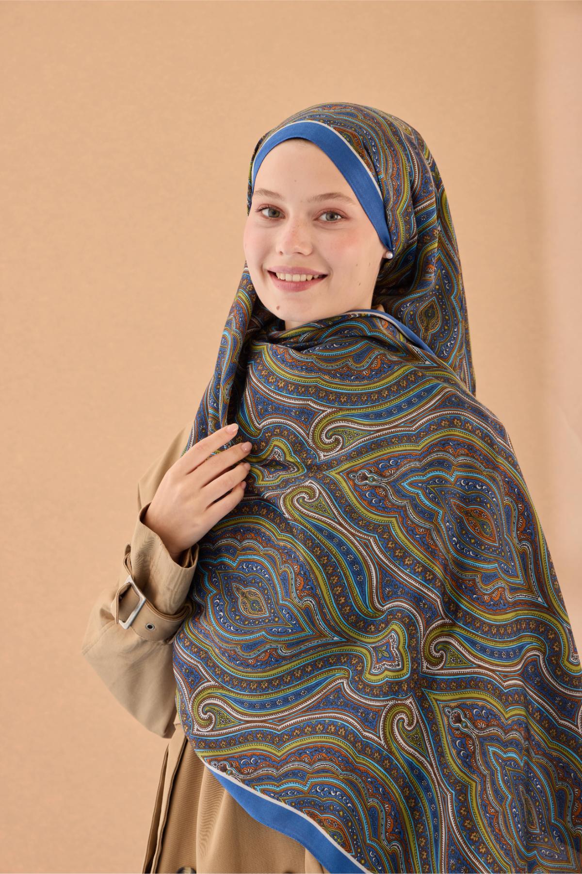 ORGANİK ETNİK DESEN ŞAL - MAVİ