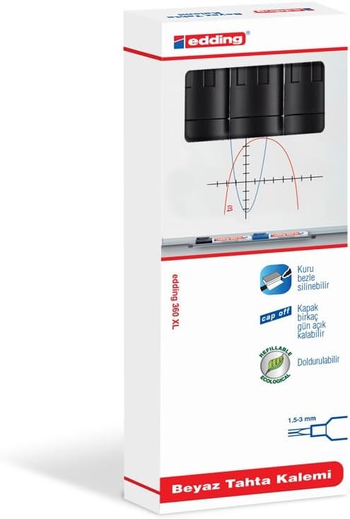 Edding 360 XL Yazı Tahtası Kalemi 3'lü Siyah