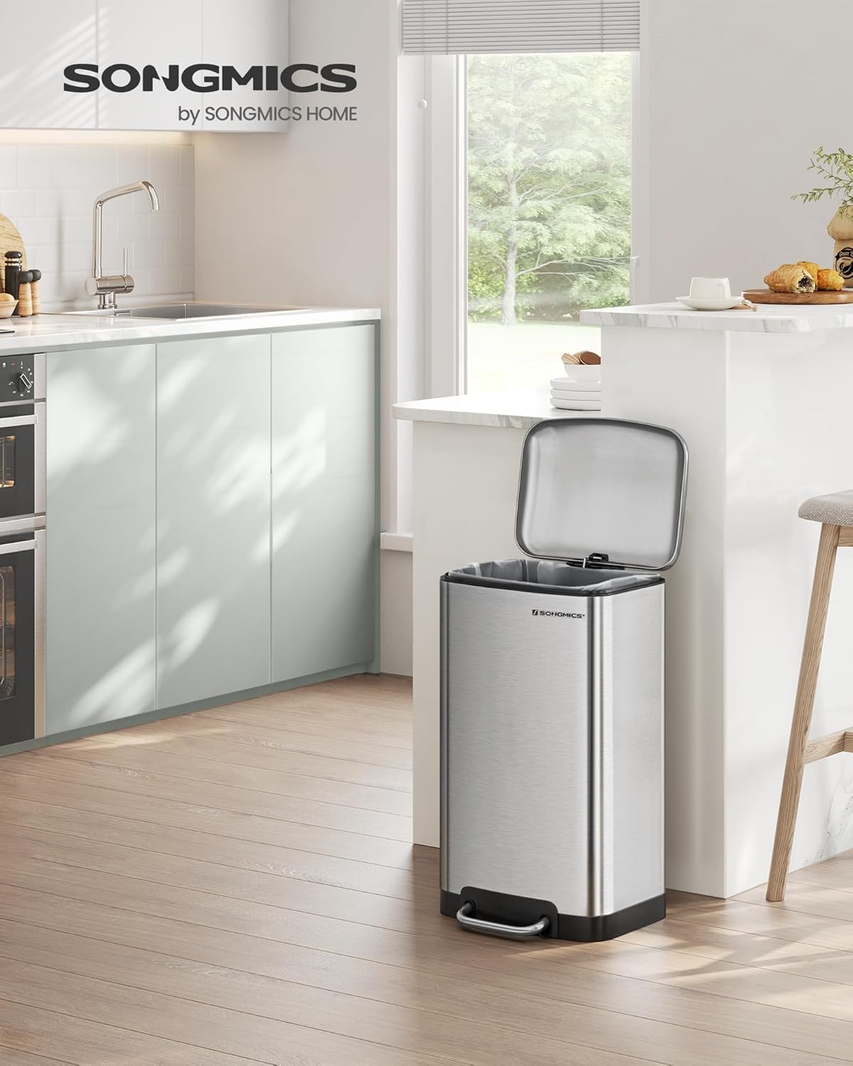 SONGMICS 30L Çelik Pedallı Çöp Kovası Gümüş LTB01L