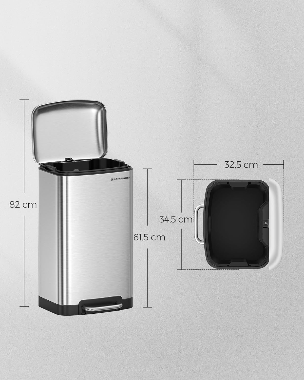SONGMICS 30L Çelik Pedallı Çöp Kovası Gümüş LTB01L