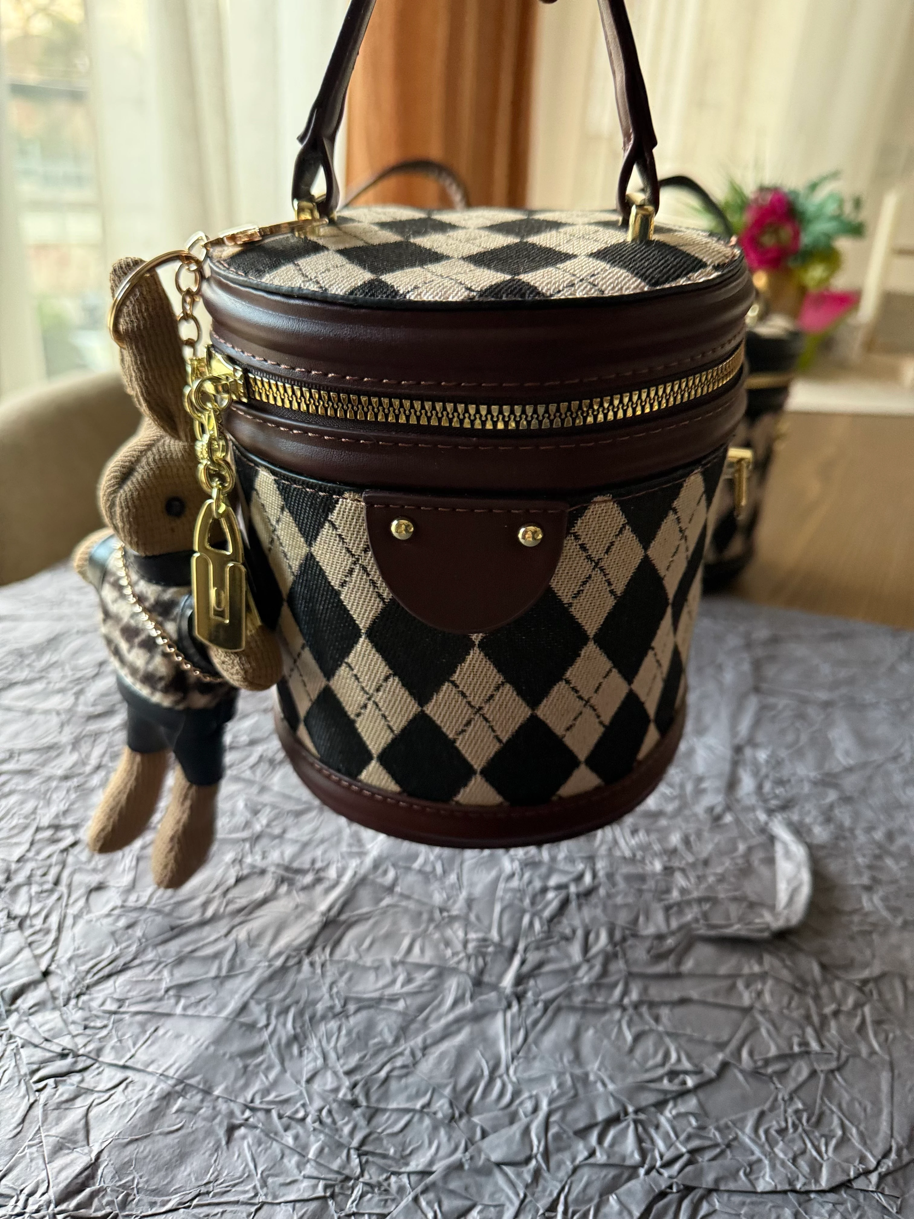 Ekose Kanvas Çapraz Çanta 