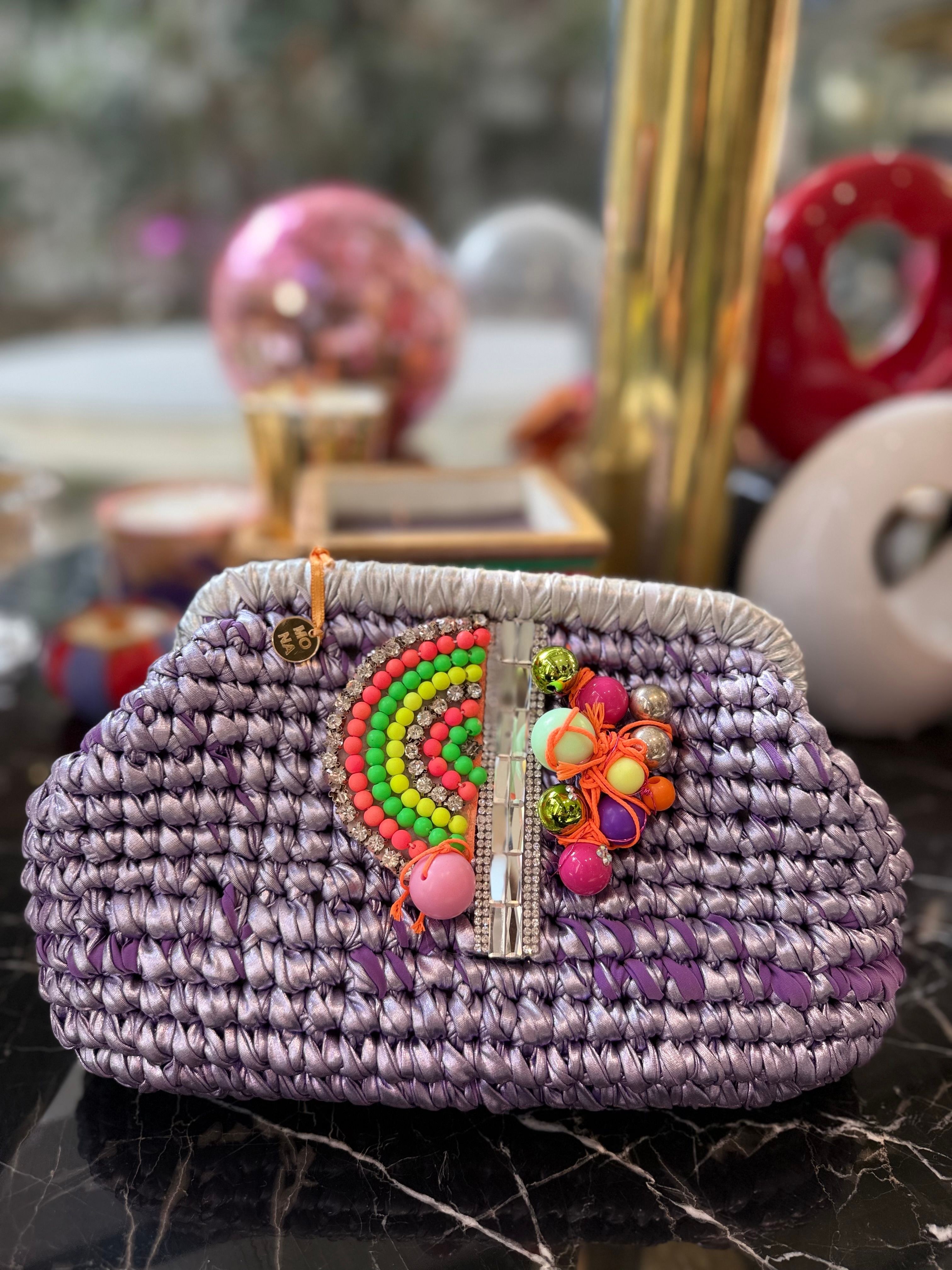 Özel Tasarım Mor Detaylı Renkli Clutch