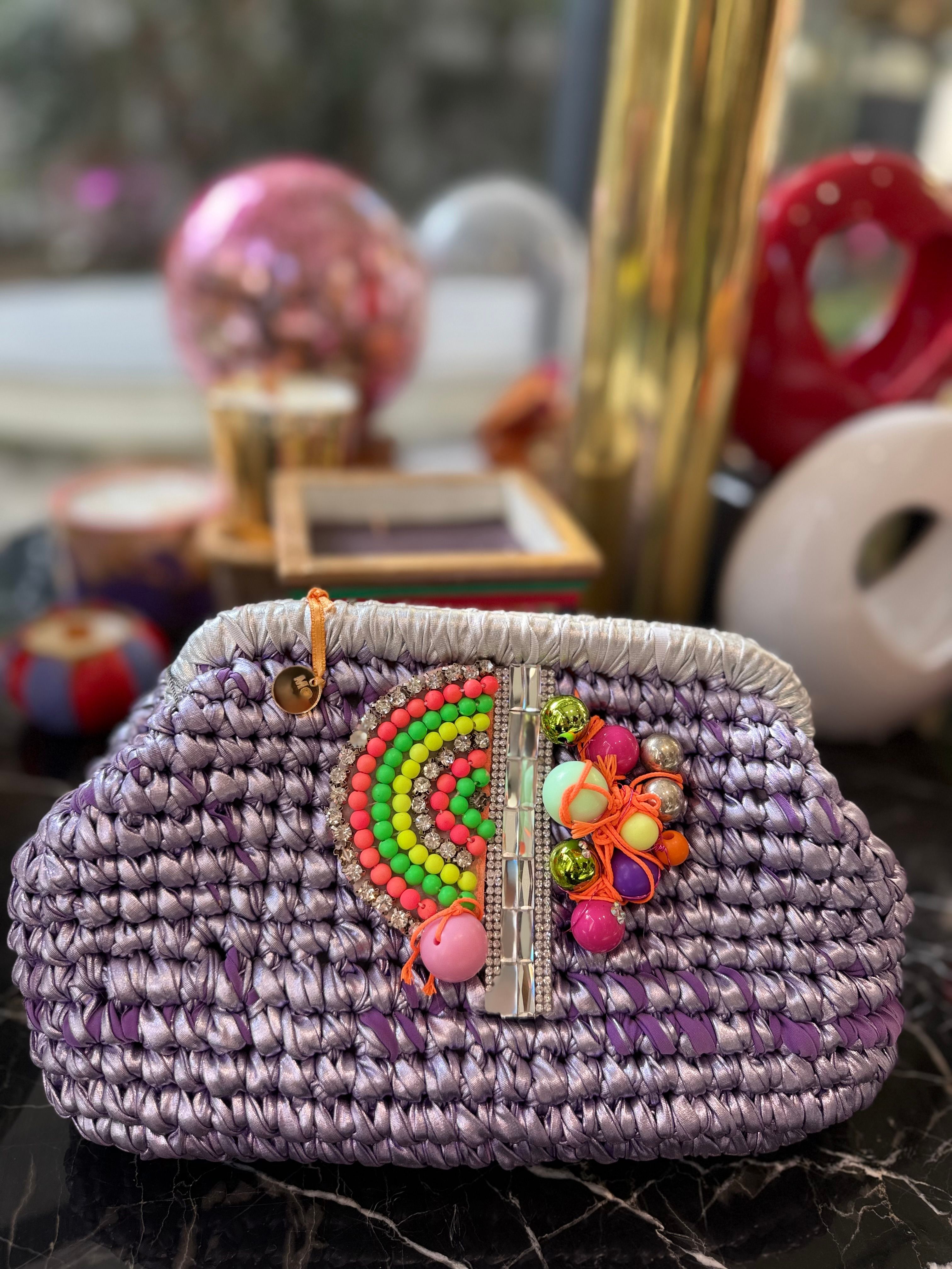 Özel Tasarım Mor Detaylı Renkli Clutch