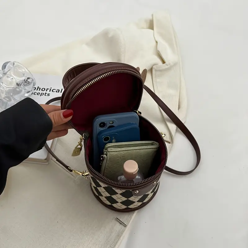 Ekose Kanvas Çapraz Çanta 