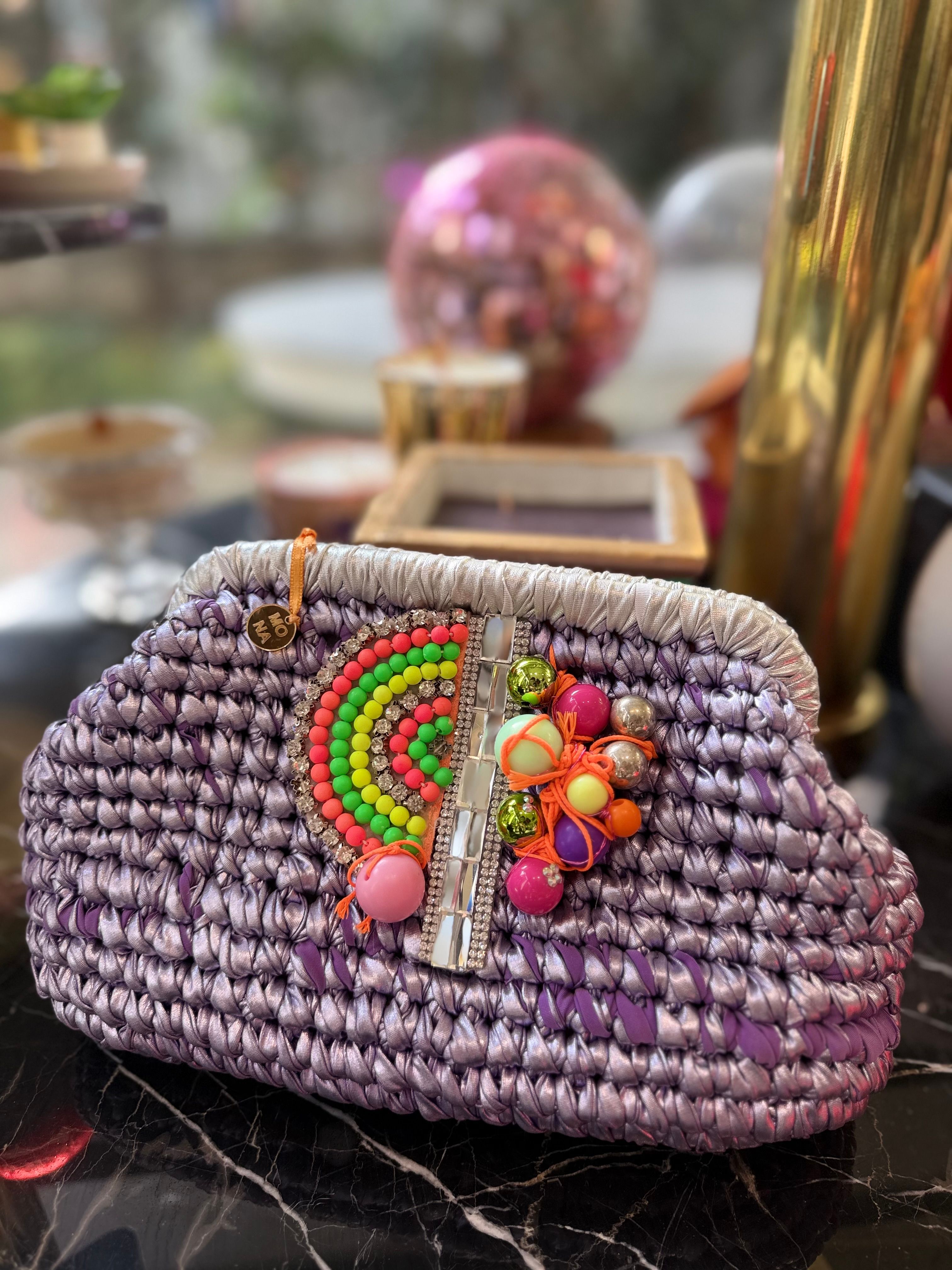 Özel Tasarım Mor Detaylı Renkli Clutch