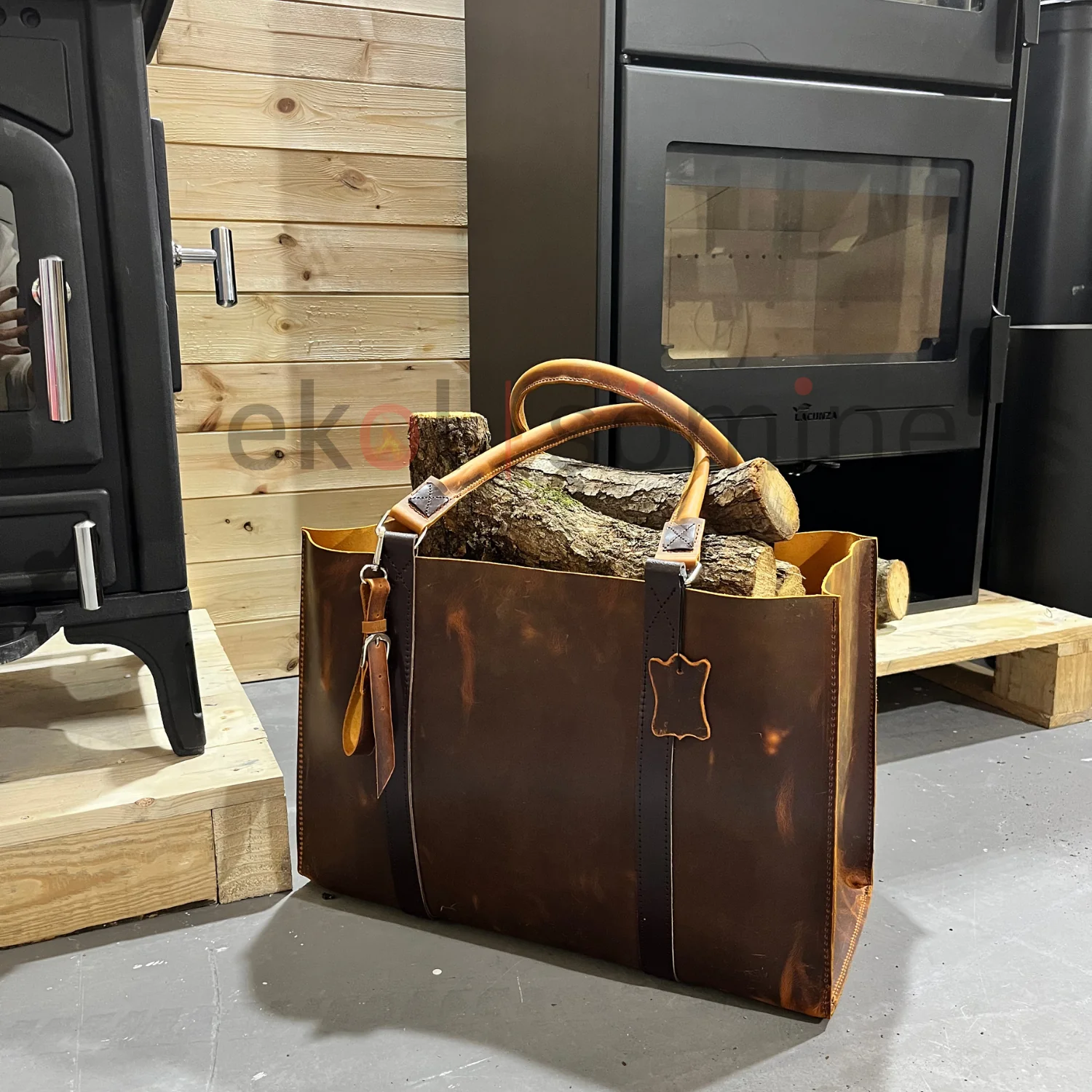 Hakiki Deri Odun Taşıma Çantası