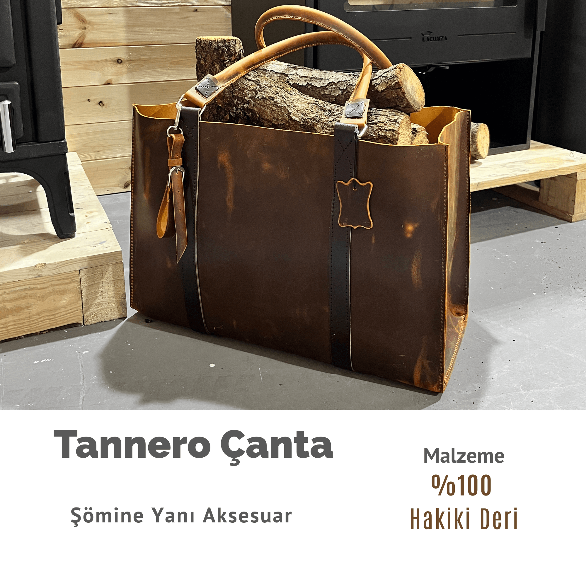 Hakiki Deri Odun Taşıma Çantası