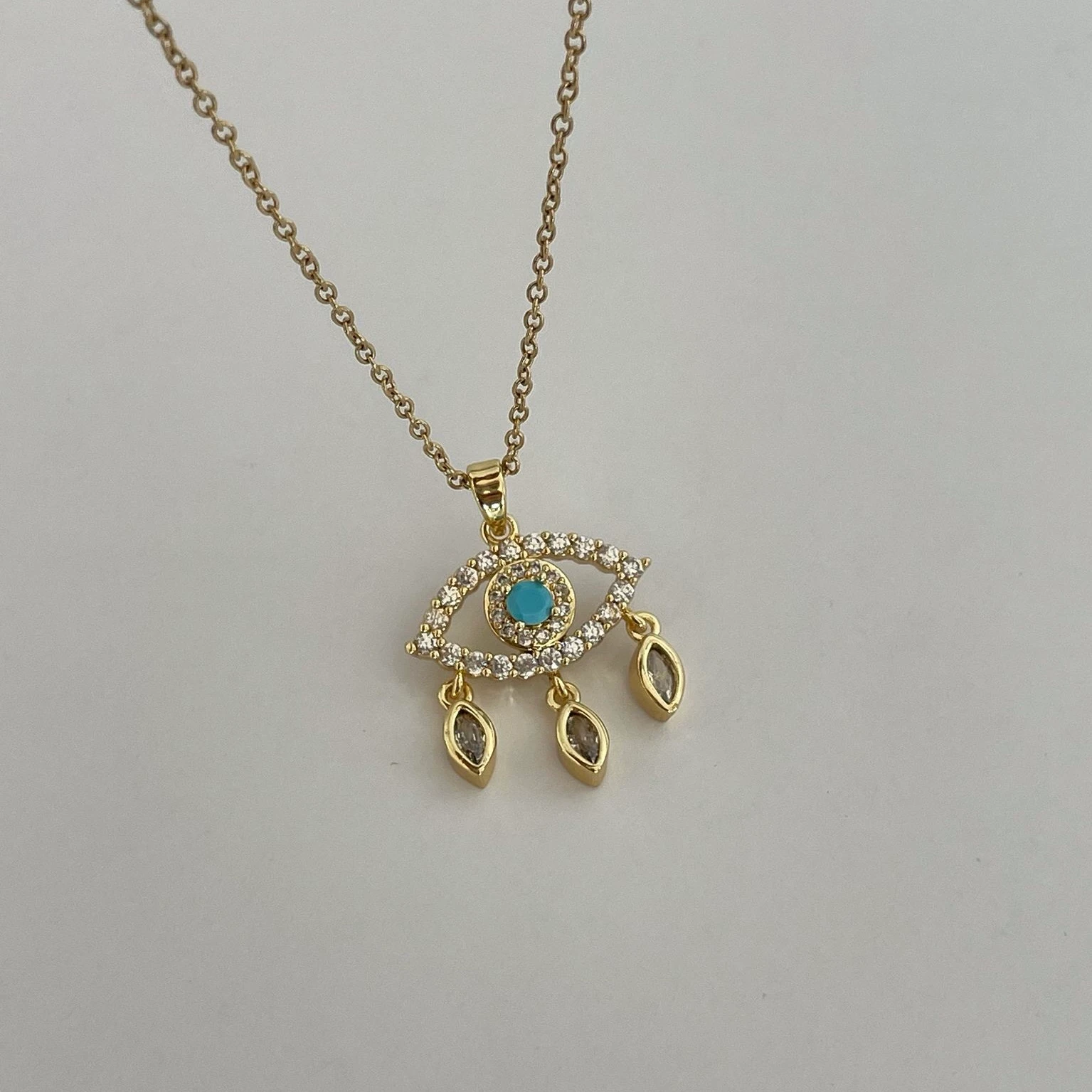 Çelik Full Taş Mavi Göz Kolye