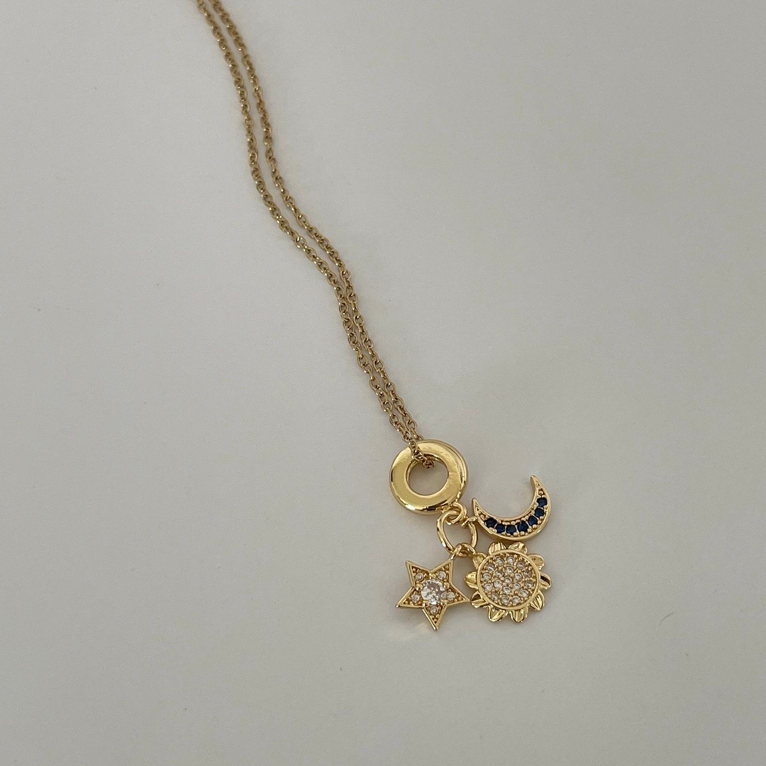Çelik Ay Yıldız Güneş Charm Kolye
