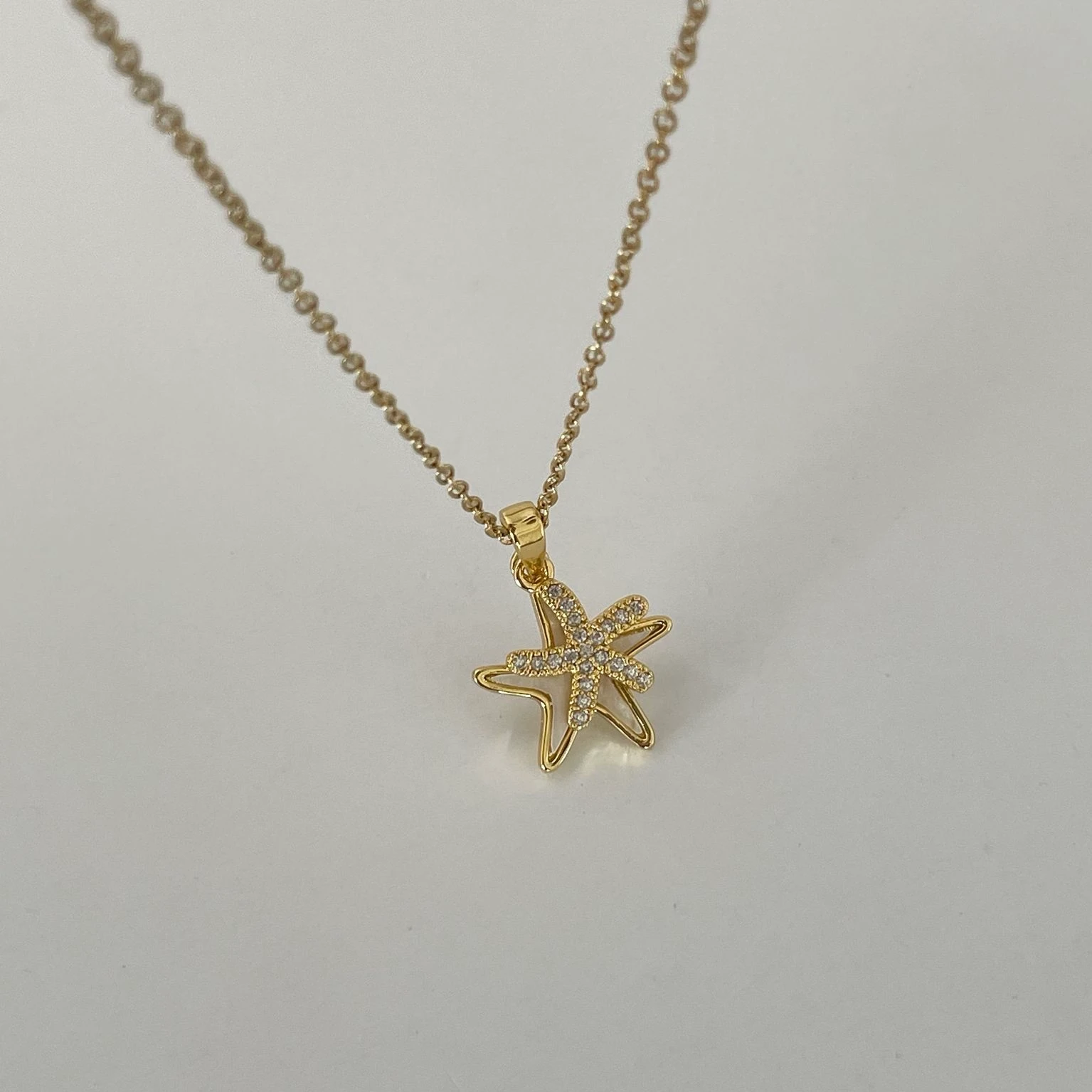 Çelik Sedefli Taşlı Deniz Yıldızı Kolye