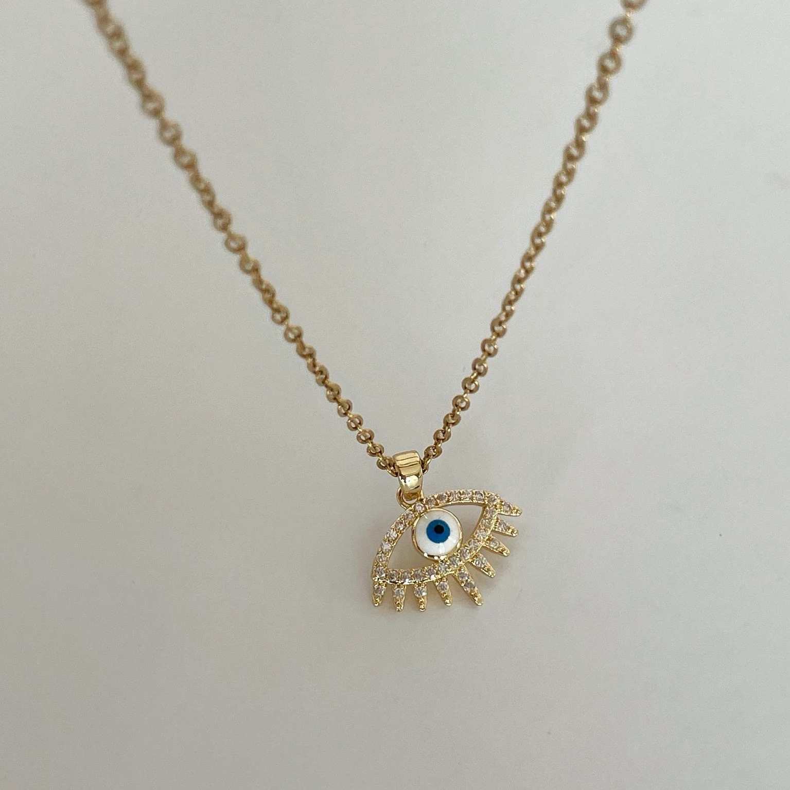 Çelik Full Taş Hamsa Kolye