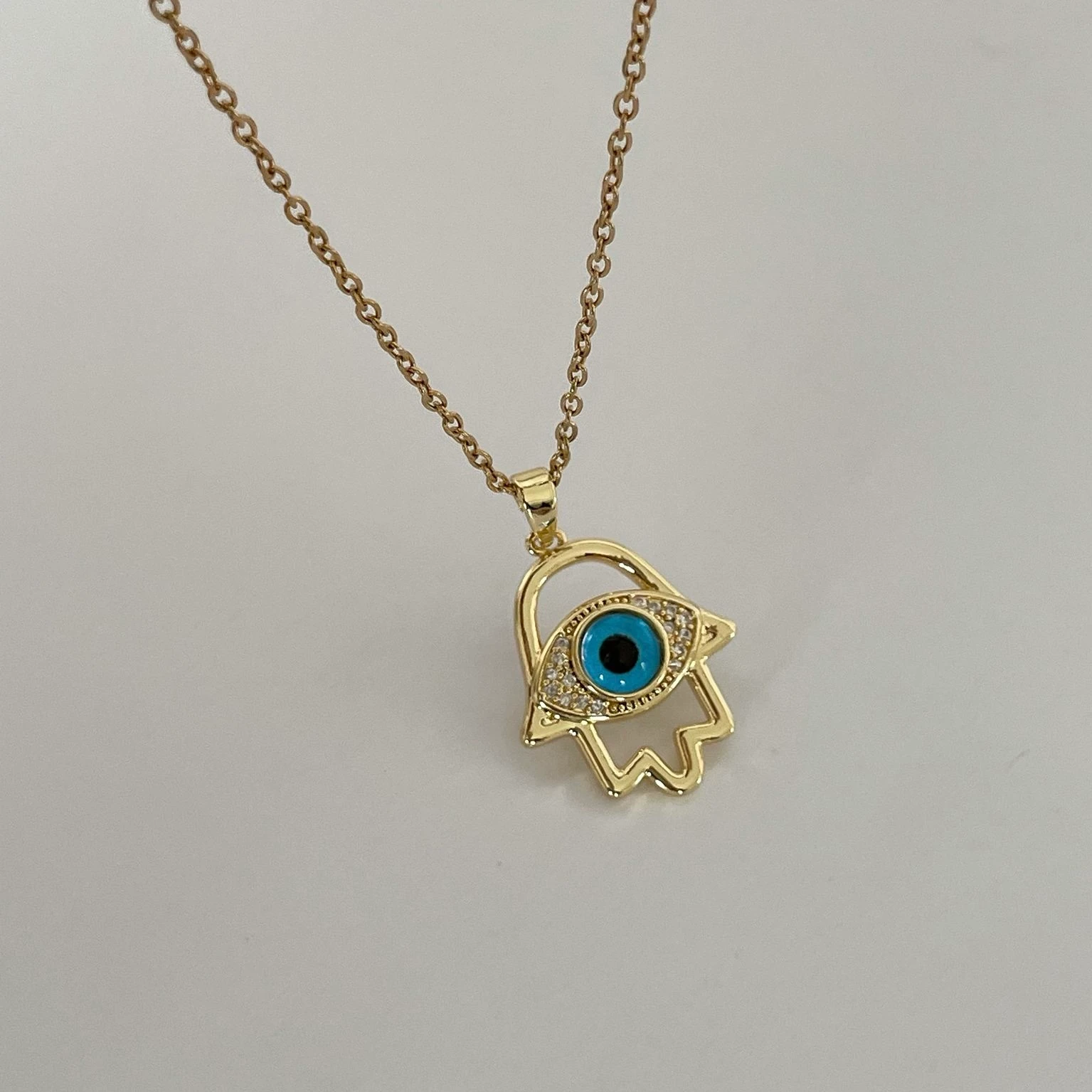 Çelik Büyük Göz Figür Hamsa Kolye