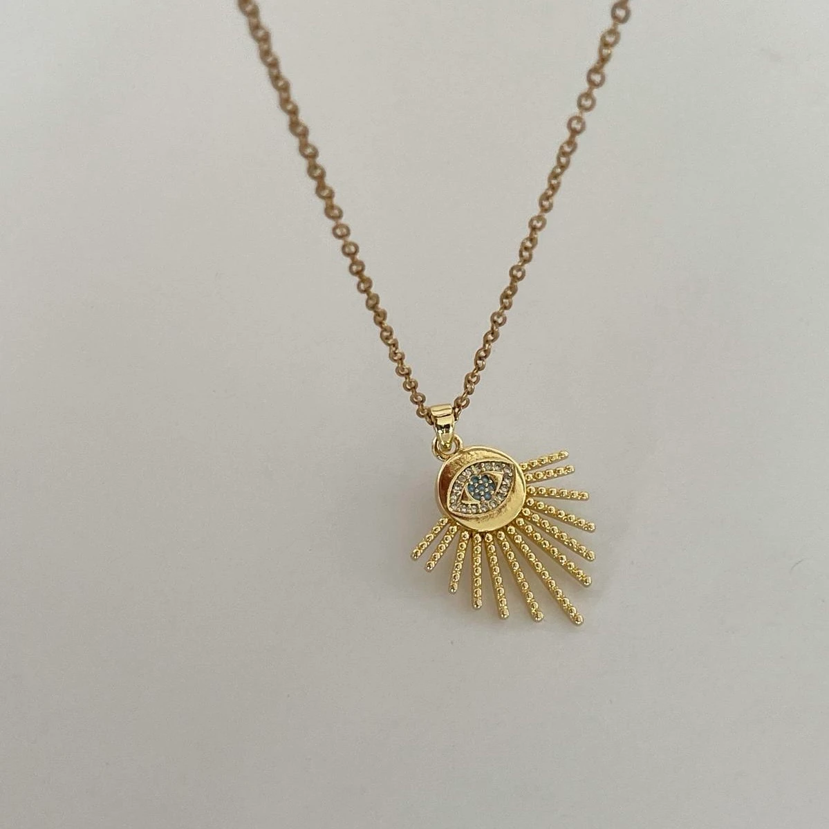 Çelik Mavi Göz Taş Detay Hamsa Kolye