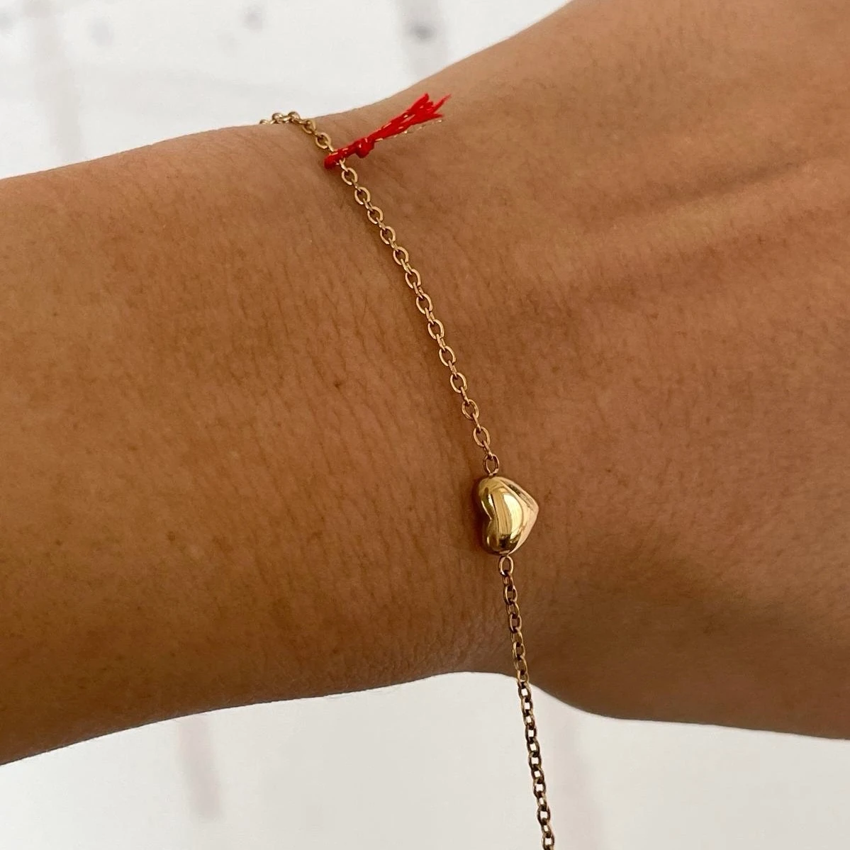 Çelik Minimal Kırmızı İpli Bileklik