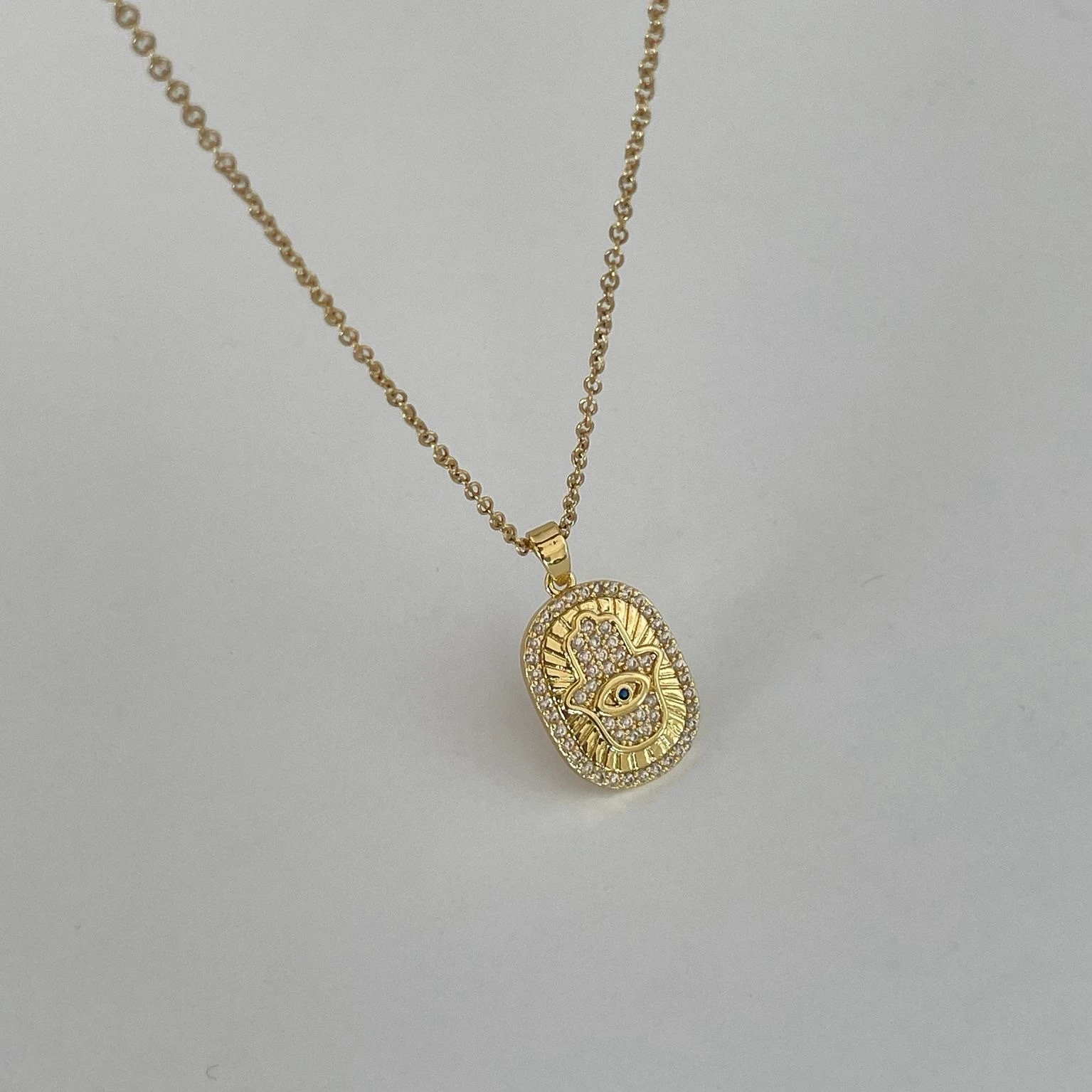 Çelil Dikdörtgen Çerçeve Hamsa Kolye