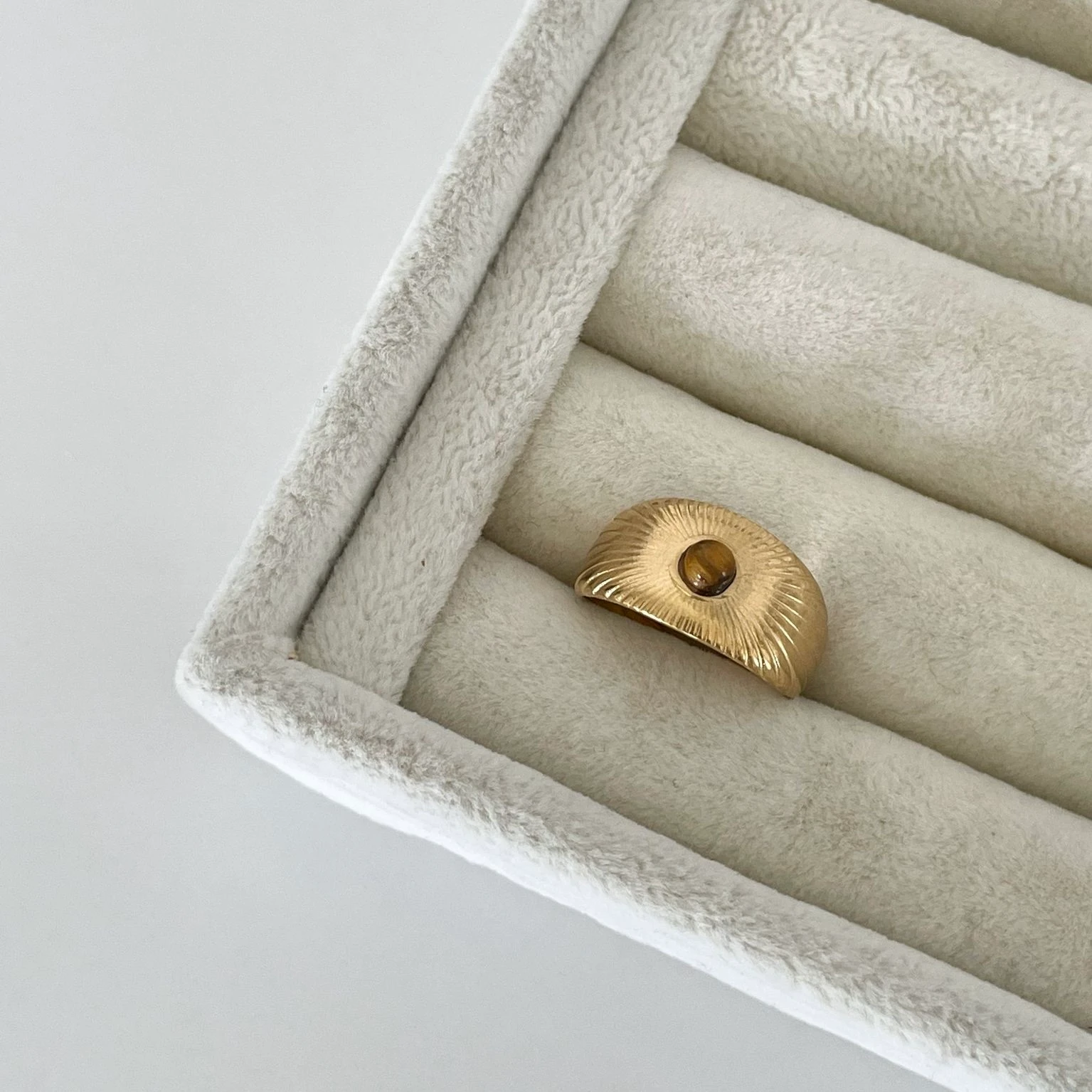 Çelik Boho Kahverengi Taş Yüzük