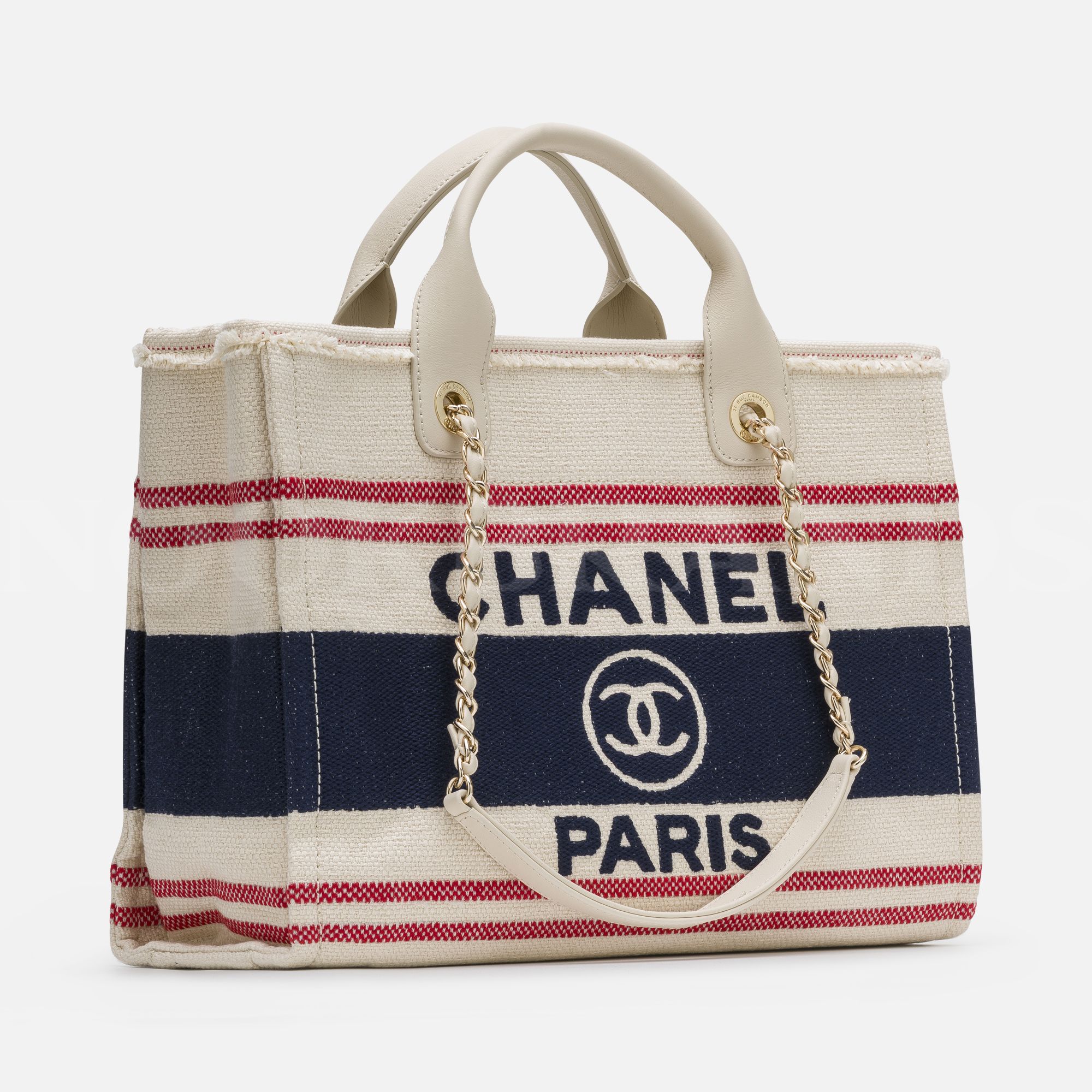 Striped Canvas Small Deauville Tote Ecru Red Blue Kadın Çanta