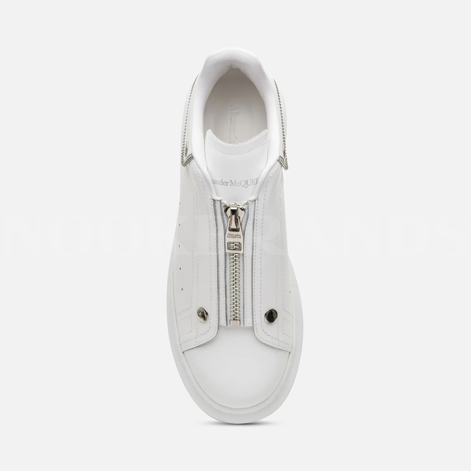 Oversize Beyaz Fermuar Detay Erkek Deri Sneaker