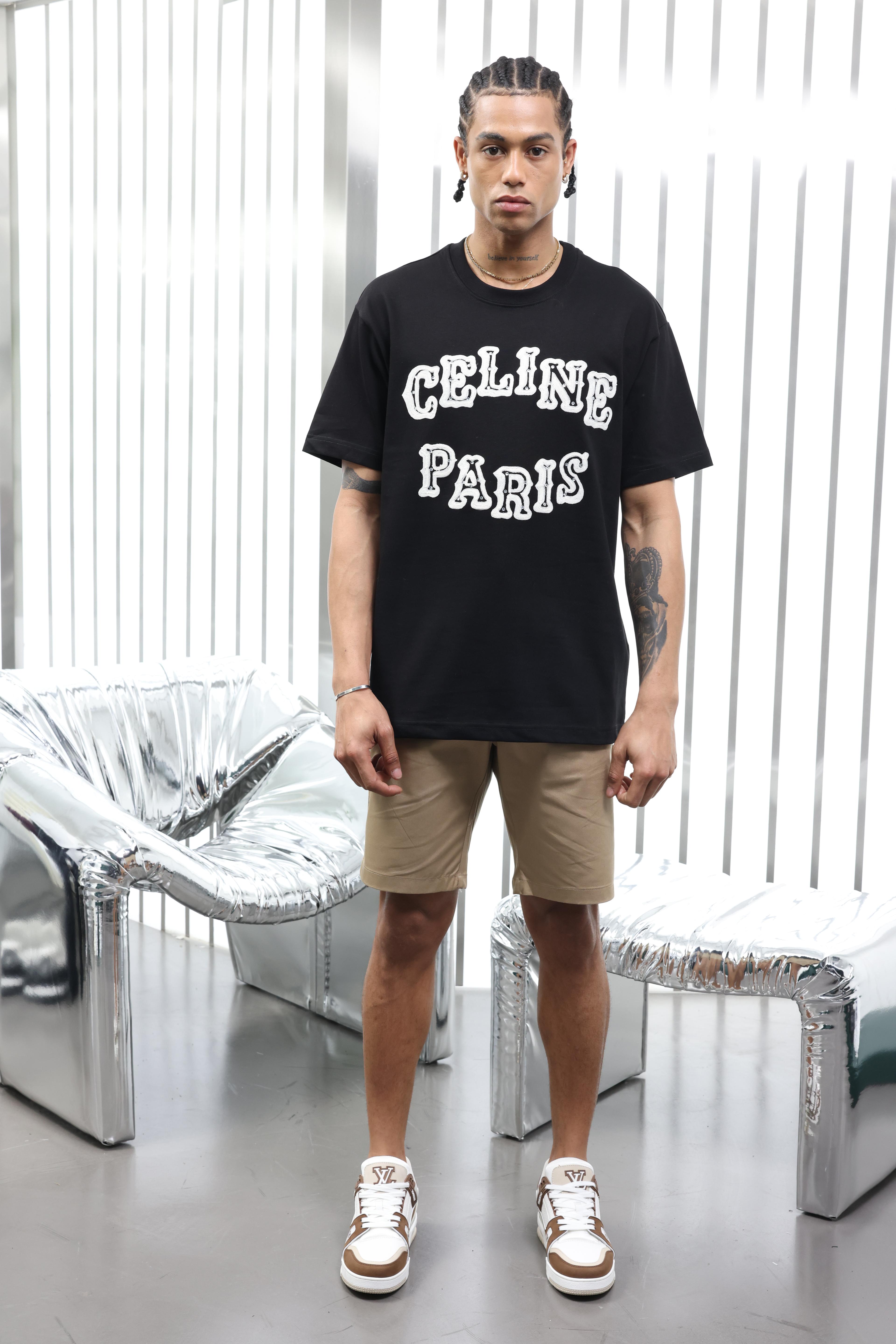 Örgü Detay Logo Siyah T-shirt