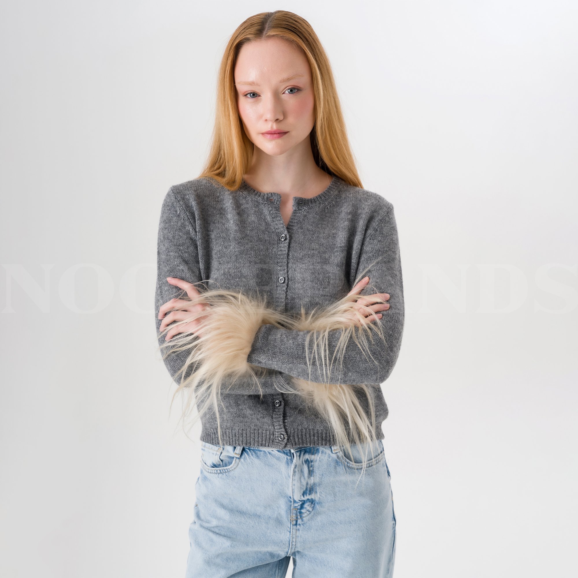 Shearling-trimmed Wool Cardigan In Grey