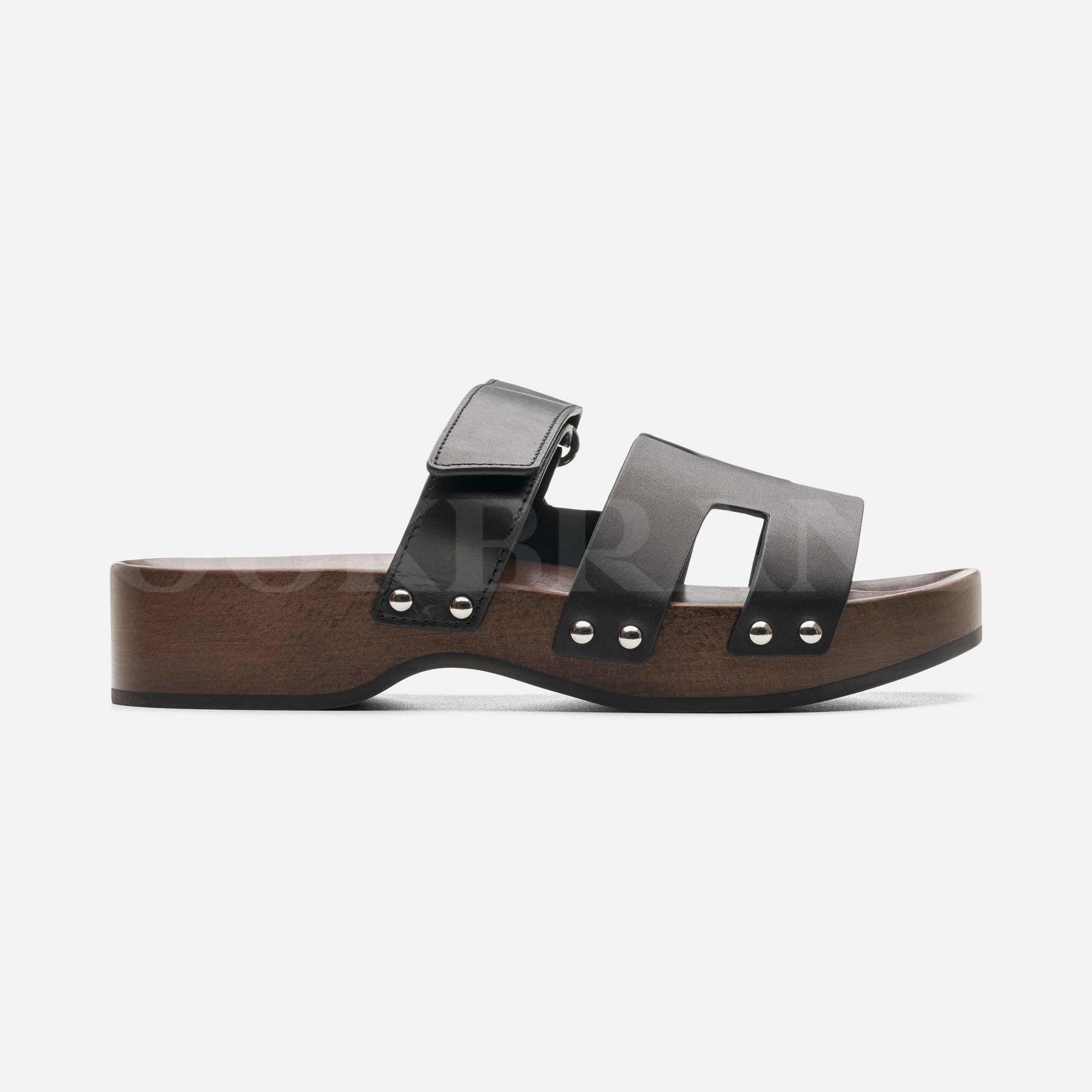 Siyah Deri Kos Clog Sandal