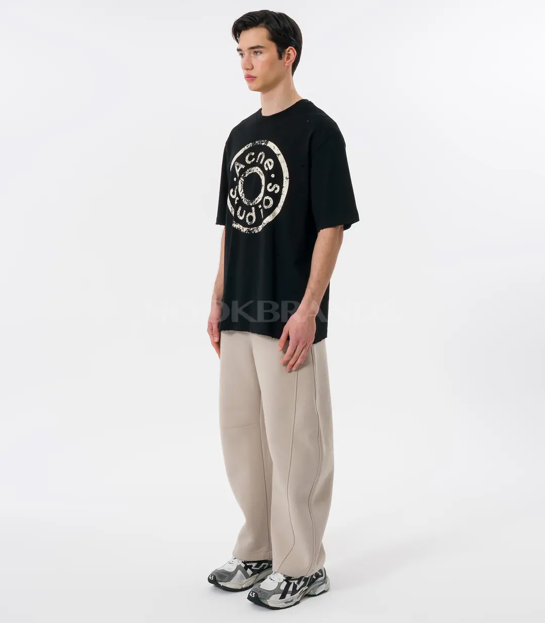 Acne Studios Erkek Siyah Grafik Baskılı Oversize T-Shirt