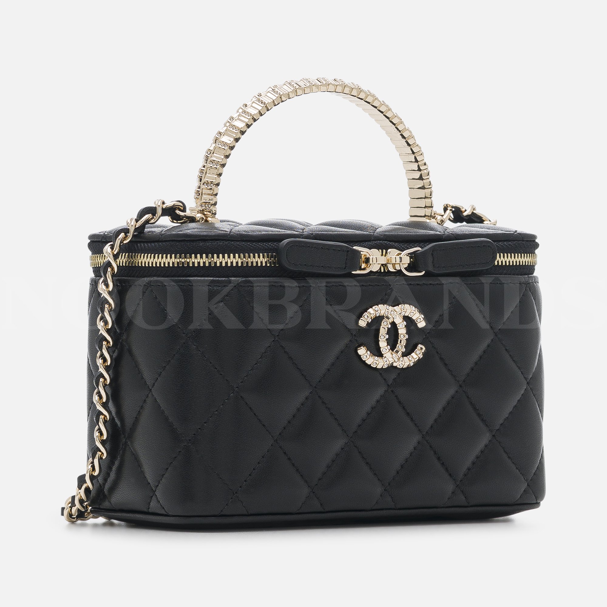 Black Quilted Lambskin Top Handle Vanity Case  